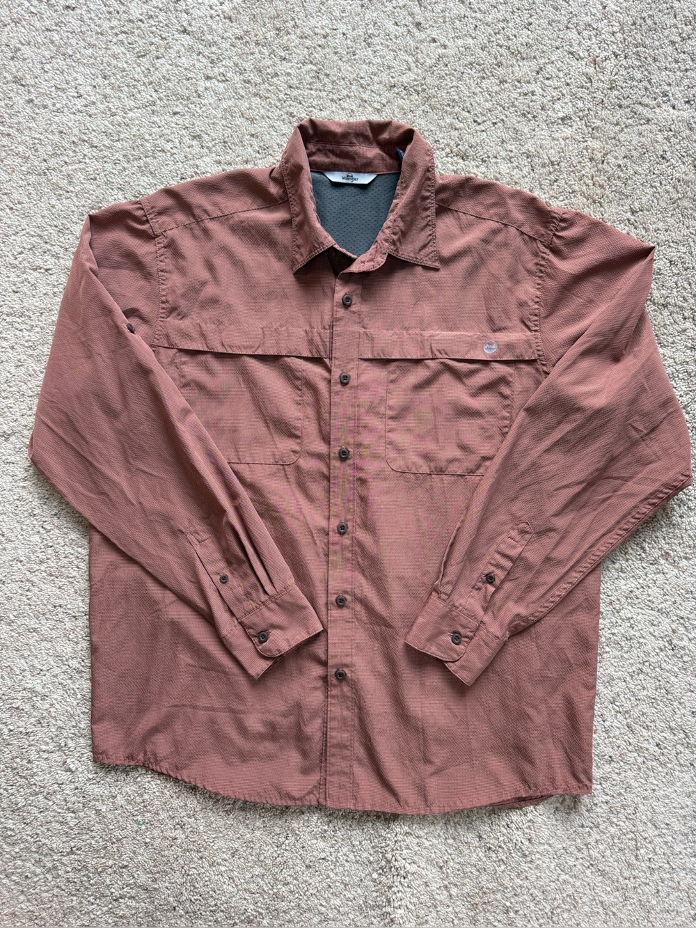 Wrangler Mens Brown Plaid Long Sleeve Fishing Shirt L Vent Back Roll Tab Utility